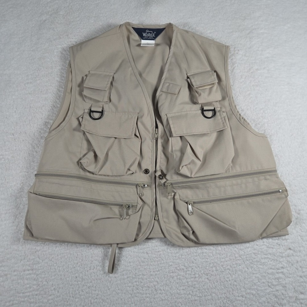 Vintage Woolrich Vest Mens Large Khaki Photographer Tactical Fishing Outdoor